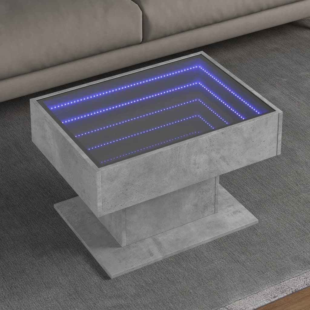 Tavolino Salotto con LED Grigio Cemento 70x50x45 cm Multistrato