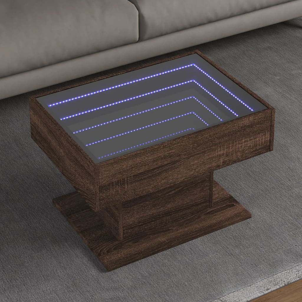 Tavolino Salotto con LED Rovere Marrone 70x50x45 cm Multistrato