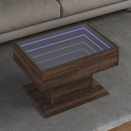 Tavolino Salotto con LED Rovere Marrone 70x50x45 cm Multistrato