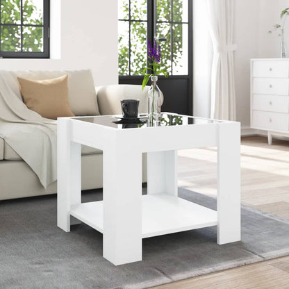 Tavolino Salotto con LED Bianco 53x53x45 cm Legno Multistrato
