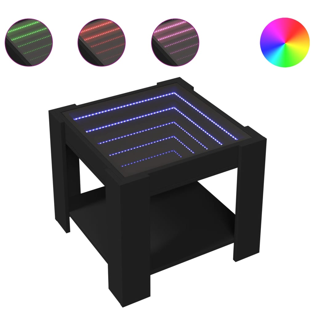 Tavolino Salotto con LED Nero 53x53x45 cm Legno Multistrato