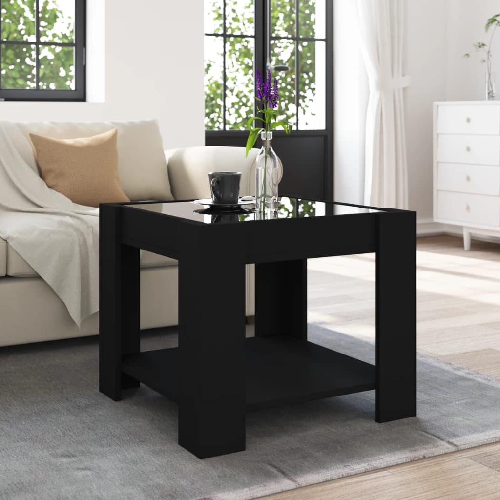 Tavolino Salotto con LED Nero 53x53x45 cm Legno Multistrato