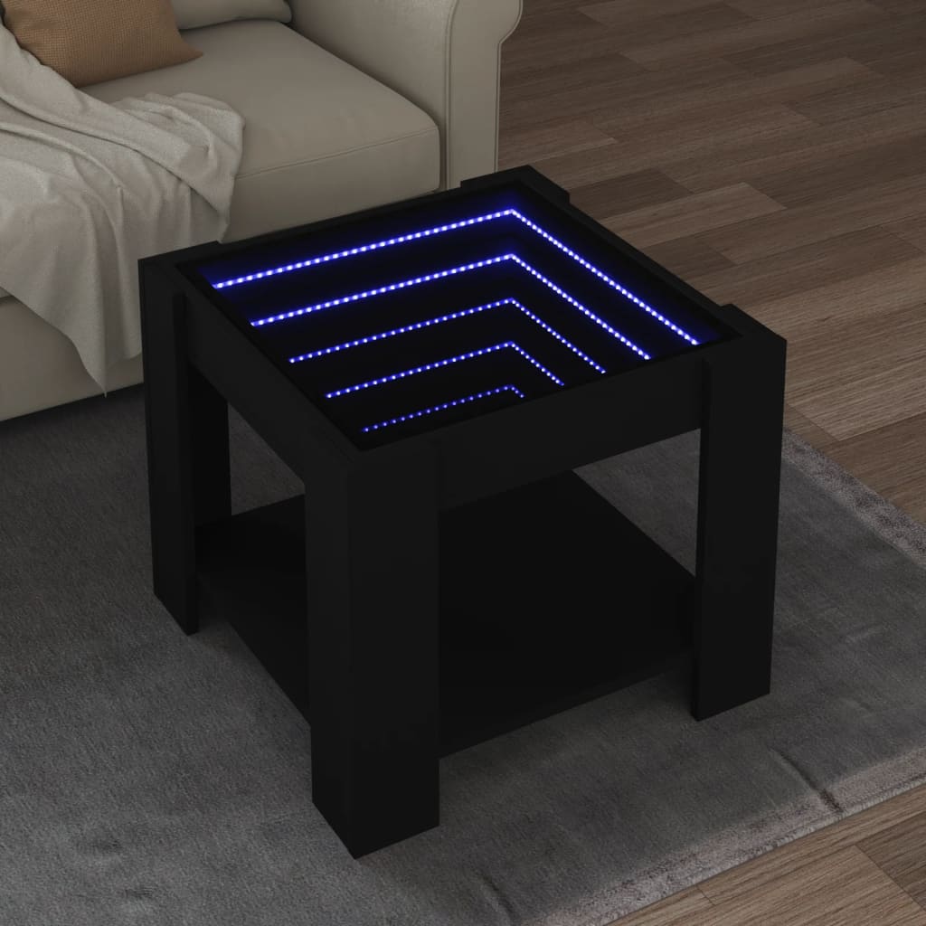 Tavolino Salotto con LED Nero 53x53x45 cm Legno Multistrato