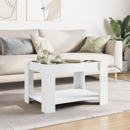 Tavolino Salotto con LED Bianco 73x53x45 cm Legno Multistrato