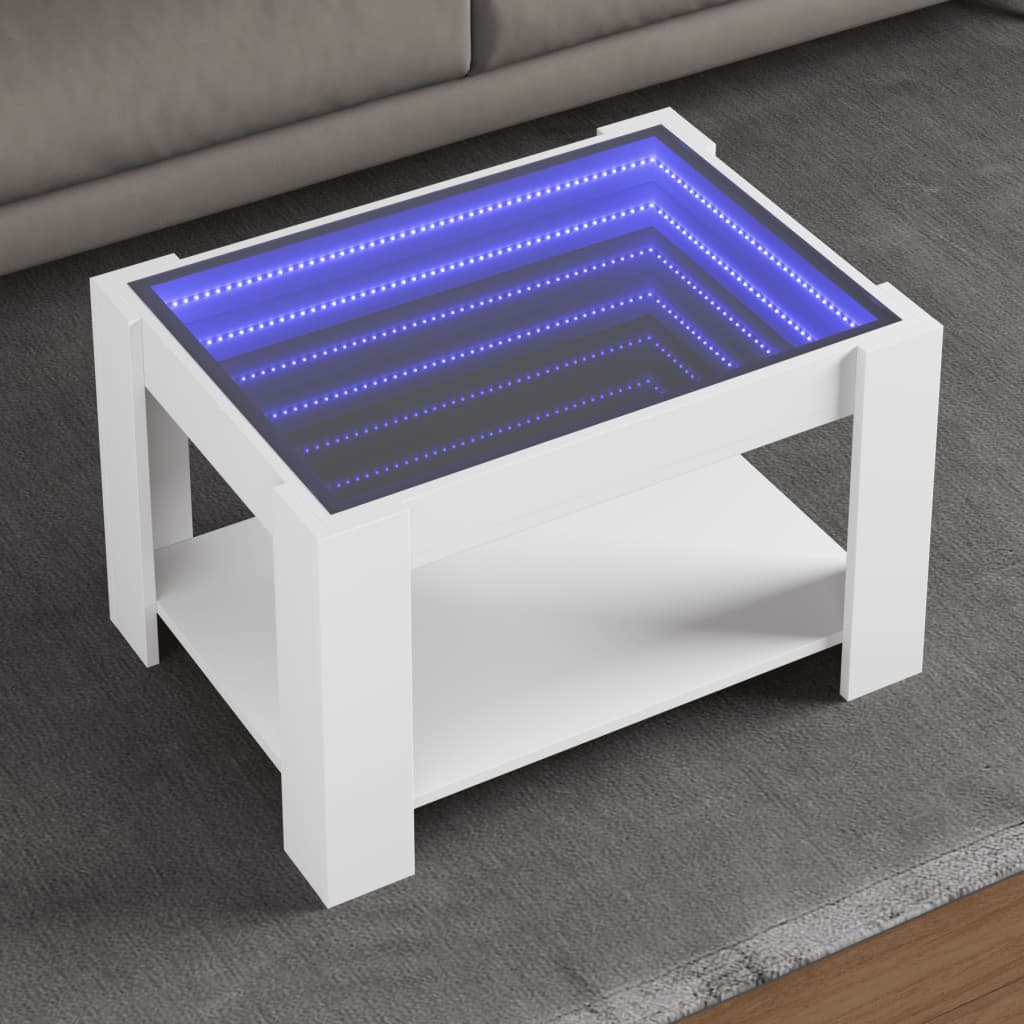 Tavolino Salotto con LED Bianco 73x53x45 cm Legno Multistrato