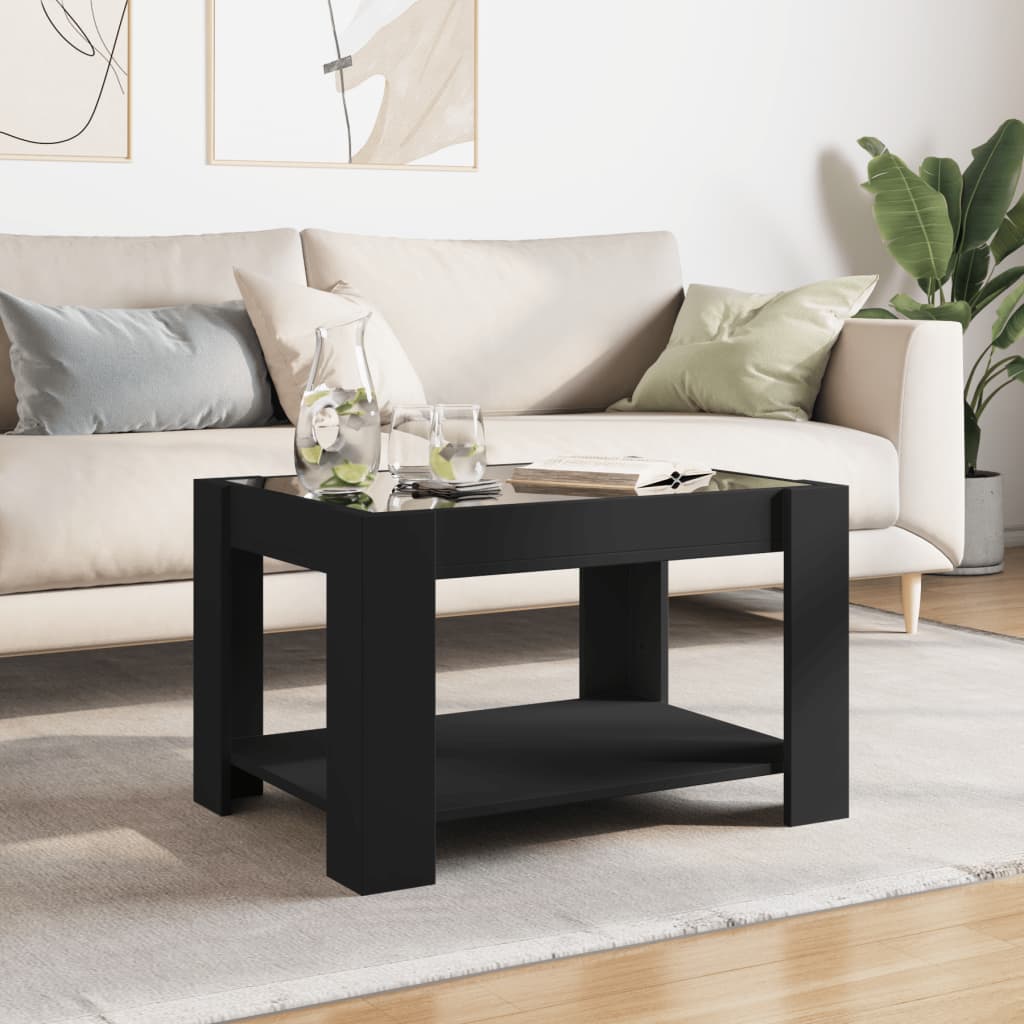 Tavolino Salotto con LED Nero 73x53x45 cm Legno Multistrato