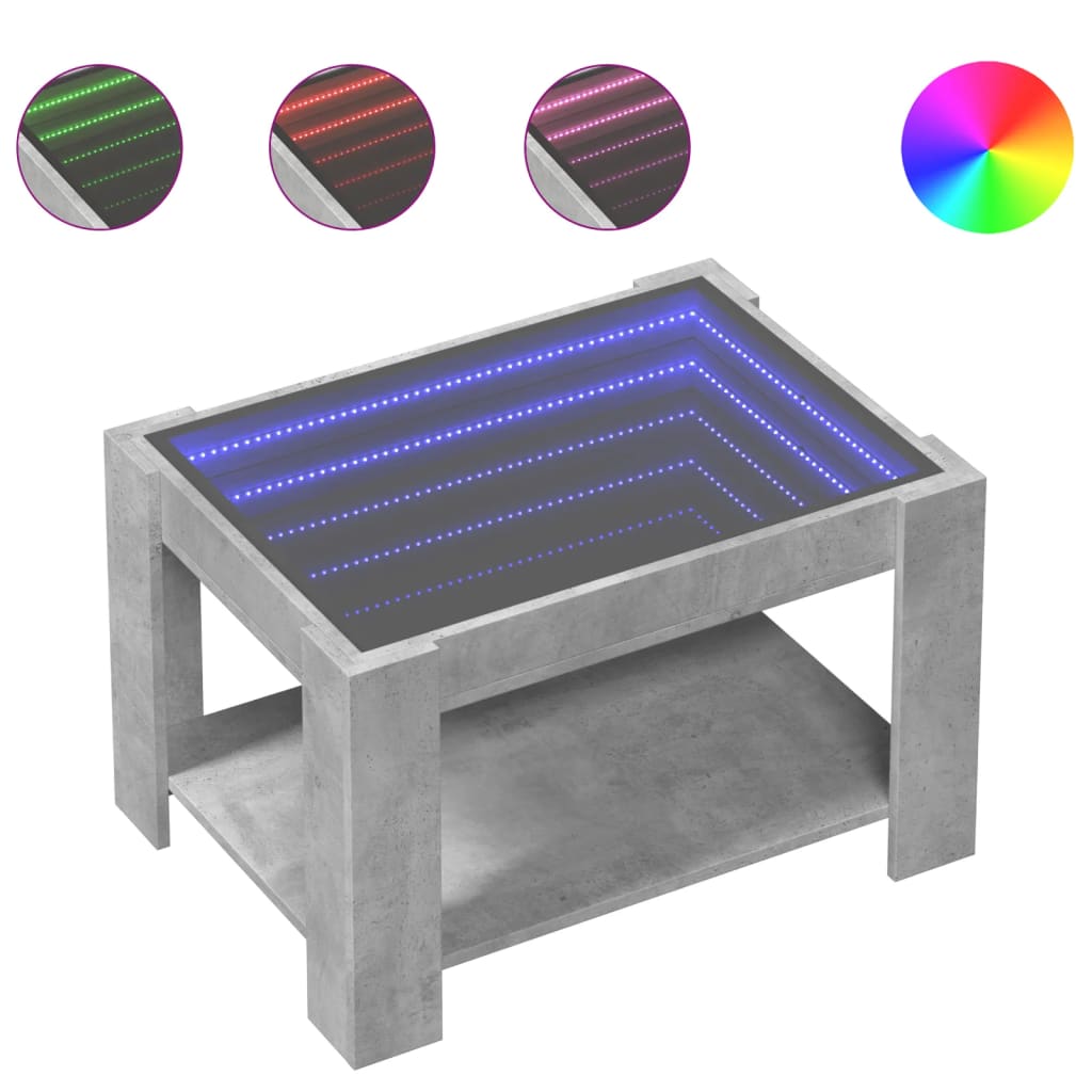 Tavolino Salotto con LED Grigio Cemento 73x53x45 cm Multistrato