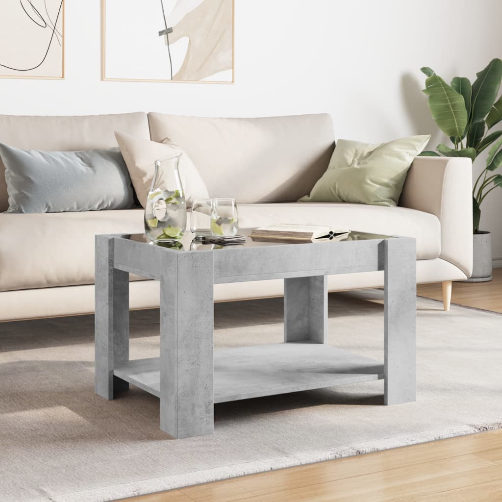 Tavolino Salotto con LED Grigio Cemento 73x53x45 cm Multistrato
