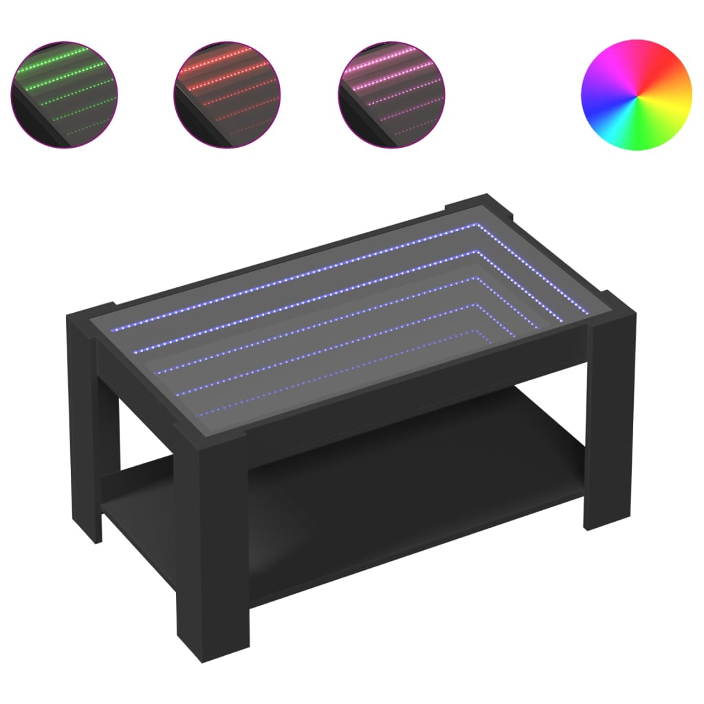 Tavolino Salotto con LED Nero 93x53x45 cm Legno Multistrato