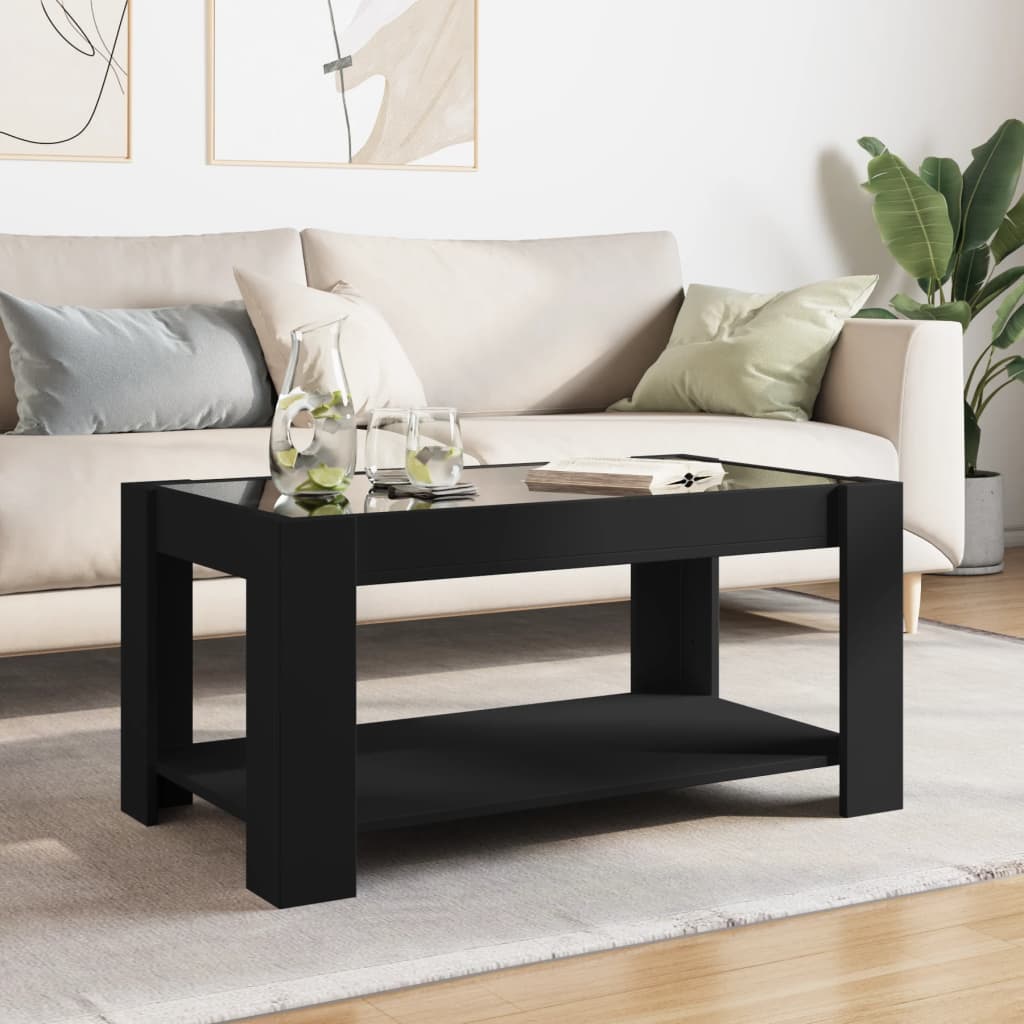 Tavolino Salotto con LED Nero 93x53x45 cm Legno Multistrato