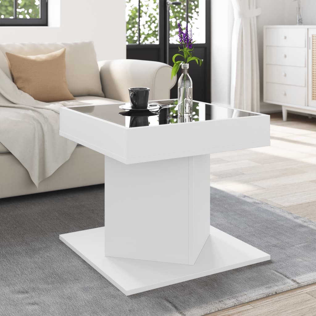 Tavolino Salotto con LED Bianco 50x50x45 cm Legno Multistrato