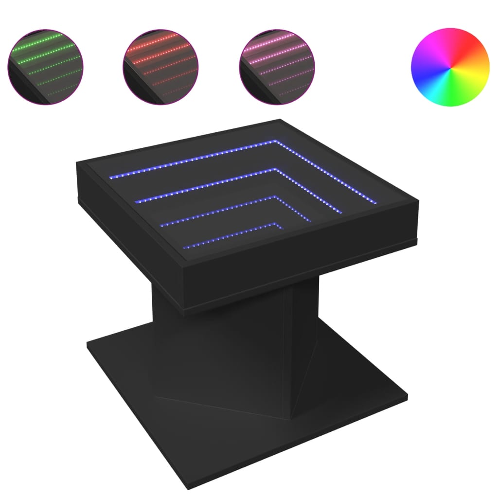 Tavolino Salotto con LED Nero 50x50x45 cm Legno Multistrato
