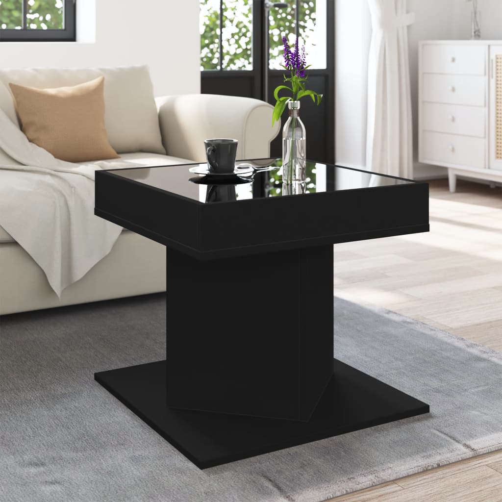 Tavolino Salotto con LED Nero 50x50x45 cm Legno Multistrato