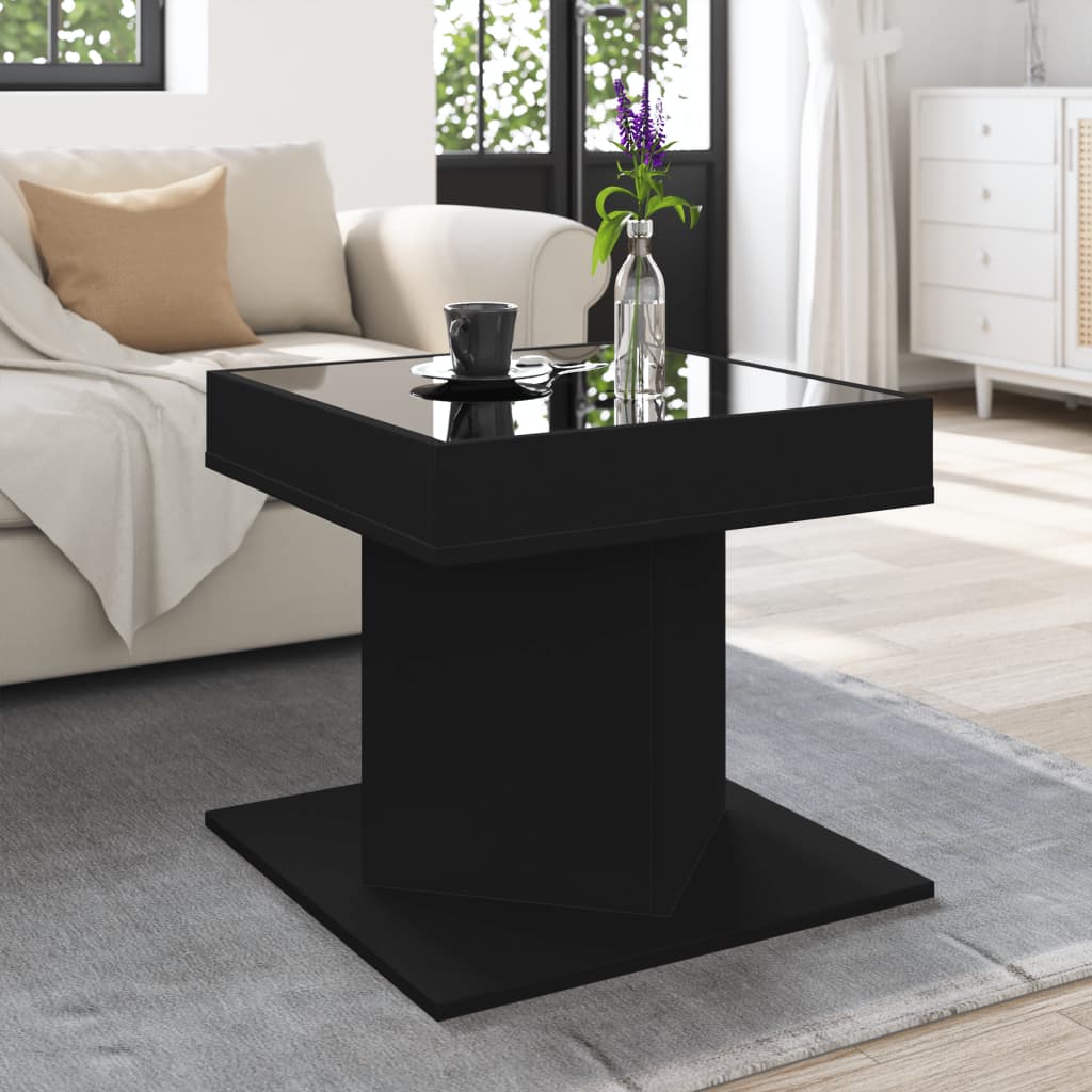 Tavolino Salotto con LED Nero 50x50x45 cm Legno Multistrato