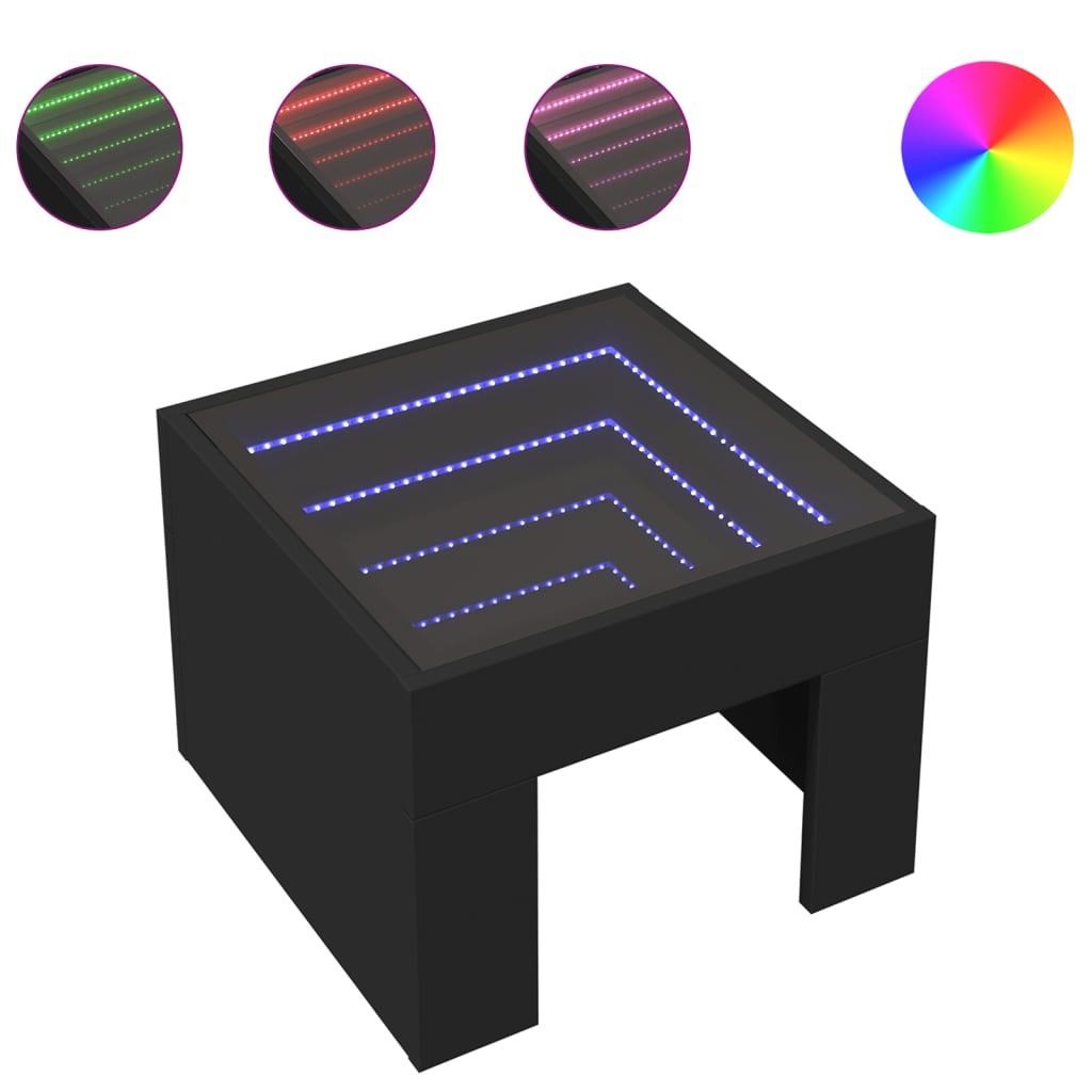 Tavolino da Salotto con LED Infinity Nero 40x40x30 cm