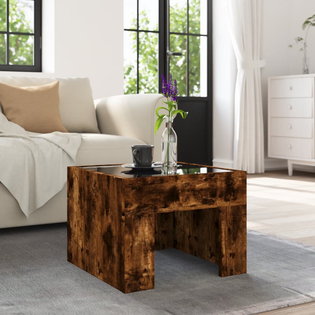 Tavolino da Salotto con LED Infinity Rovere Fumo 40x40x30 cm