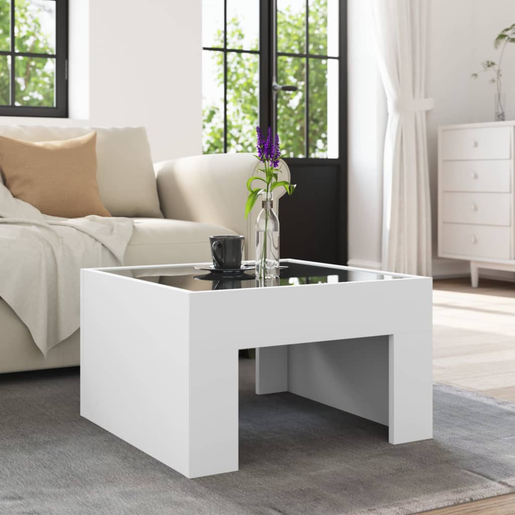Tavolino da Salotto con LED Infinity Bianco 50x50x30 cm