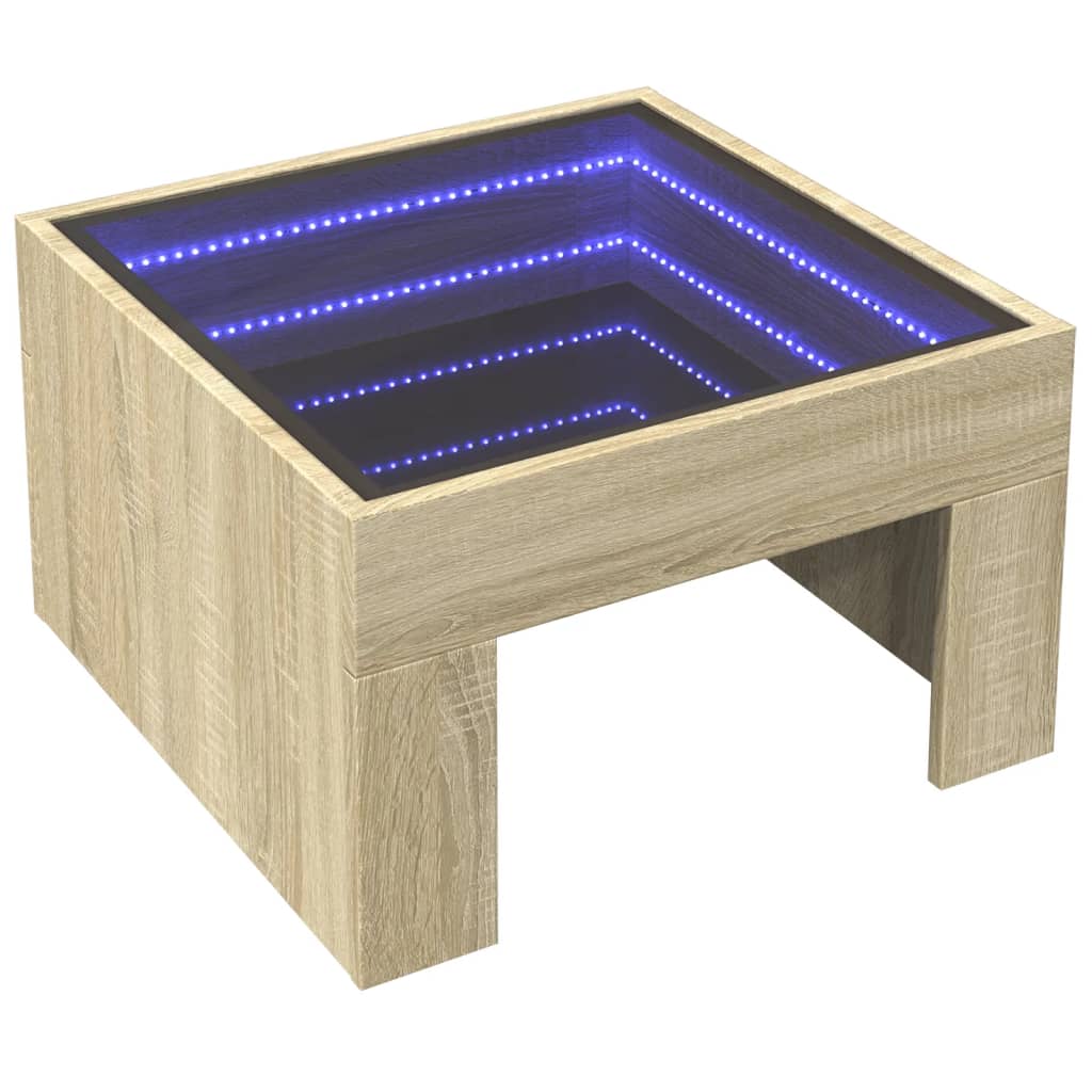 Tavolino da Salotto con LED Infinity Rovere Sonoma 50x50x30 cm