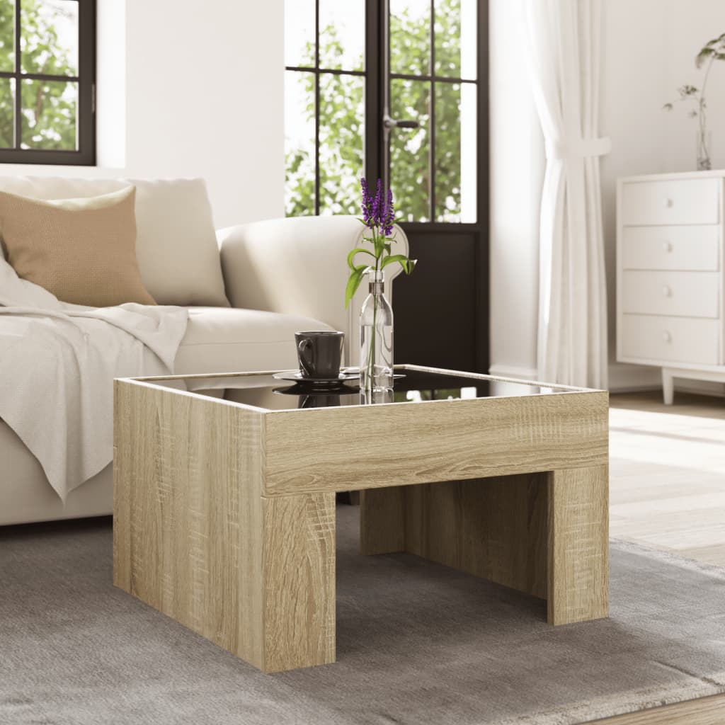 Tavolino da Salotto con LED Infinity Rovere Sonoma 50x50x30 cm