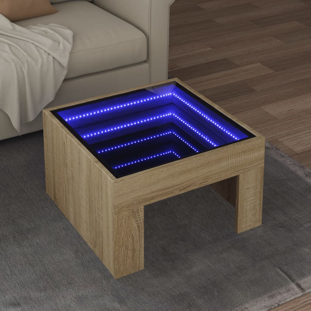 Tavolino da Salotto con LED Infinity Rovere Sonoma 50x50x30 cm