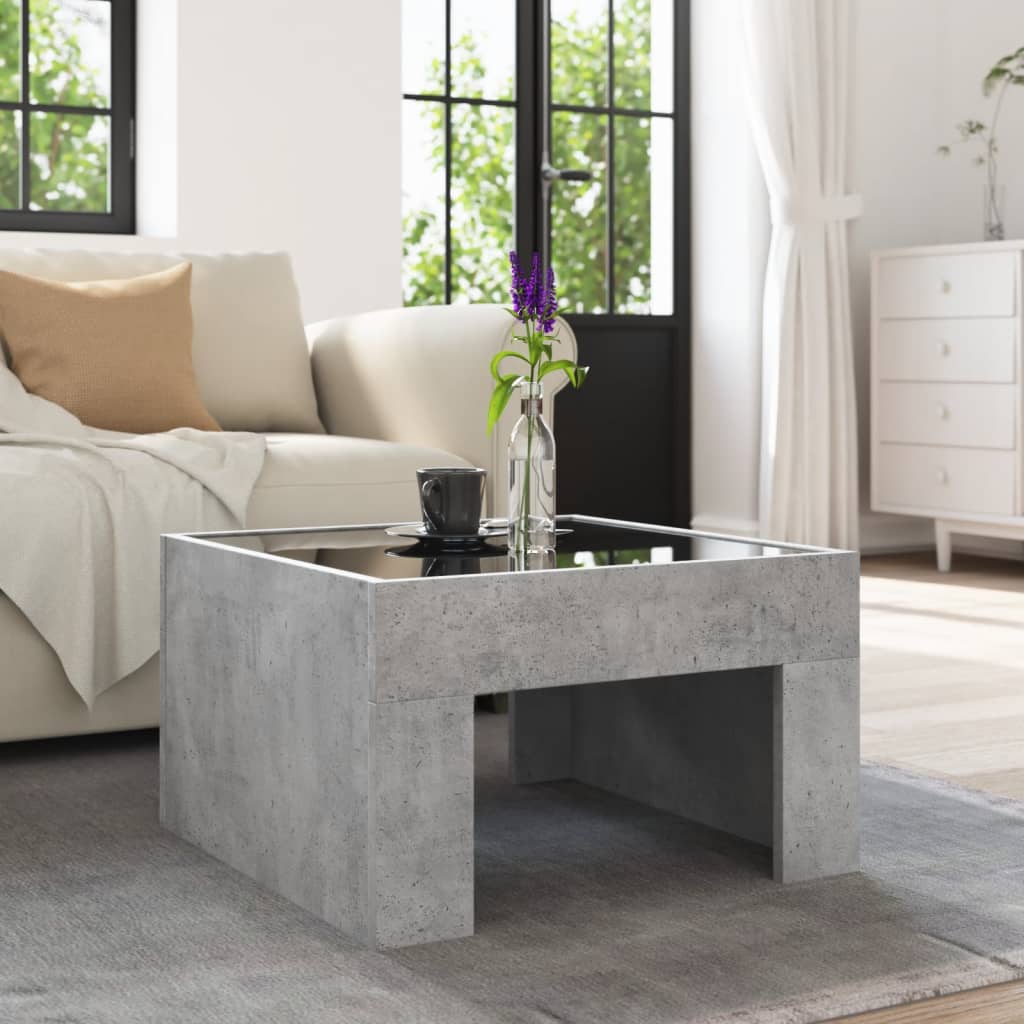 Tavolino da Salotto con LED Infinity Grigio Cemento 50x50x30 cm