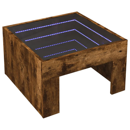 Tavolino da Salotto con LED Infinity Rovere Fumo 50x50x30 cm
