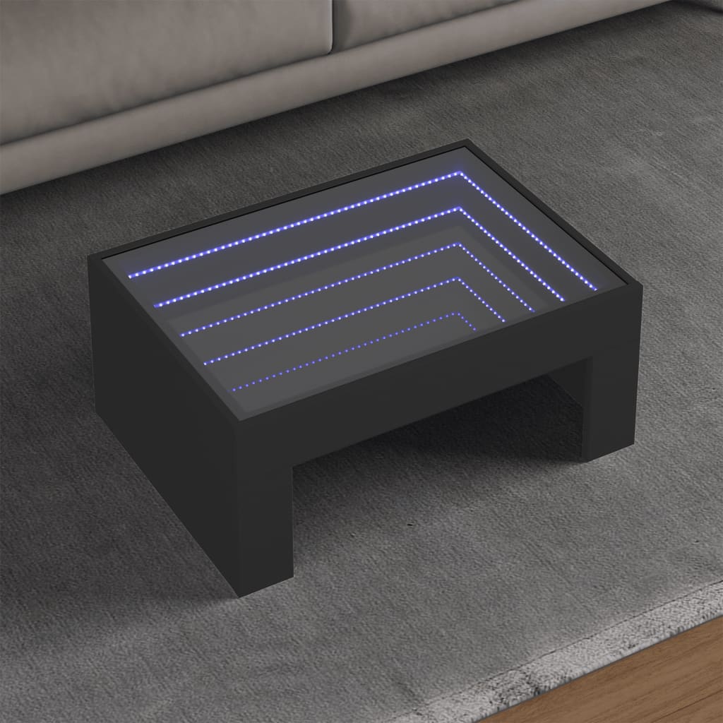 Tavolino da Salotto con LED Infinity Nero 70x50x30 cm