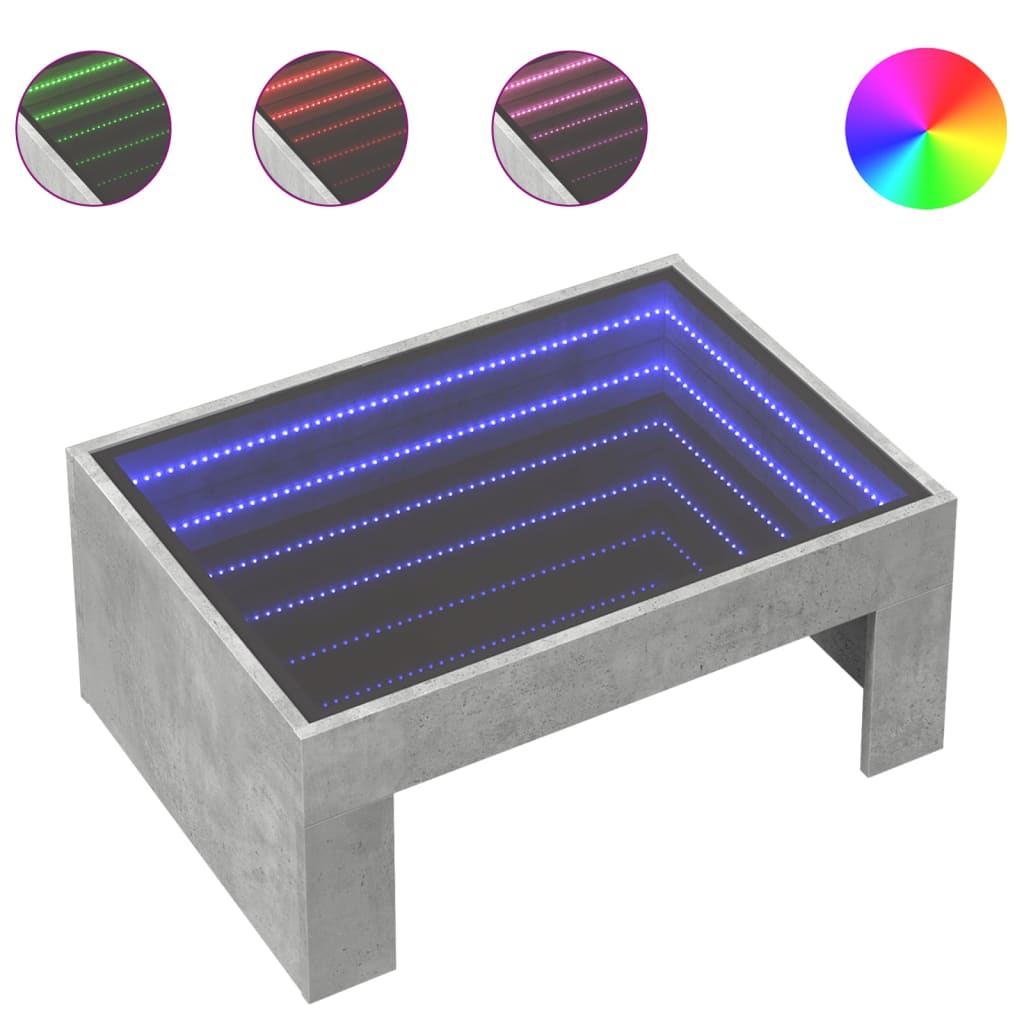 Tavolino da Salotto con LED Infinity Grigio Cemento 70x50x30 cm