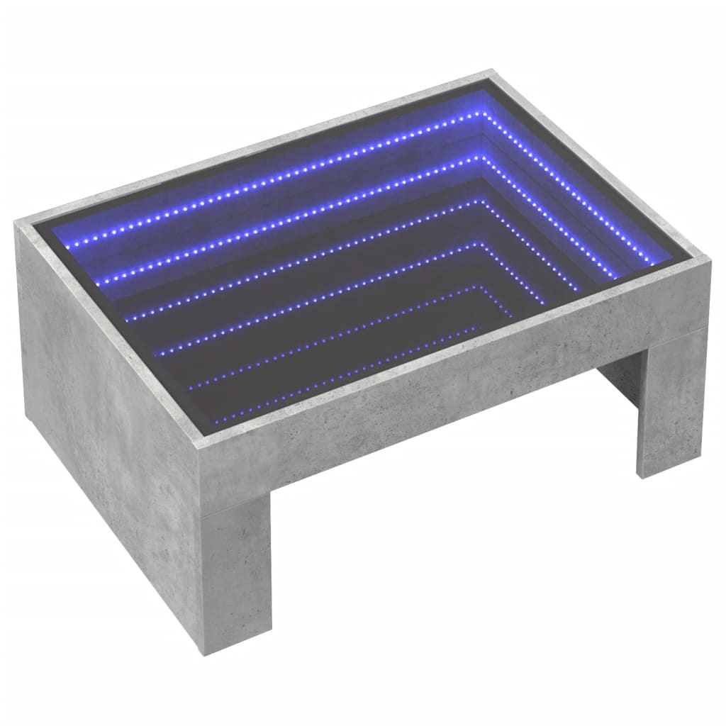 Tavolino da Salotto con LED Infinity Grigio Cemento 70x50x30 cm