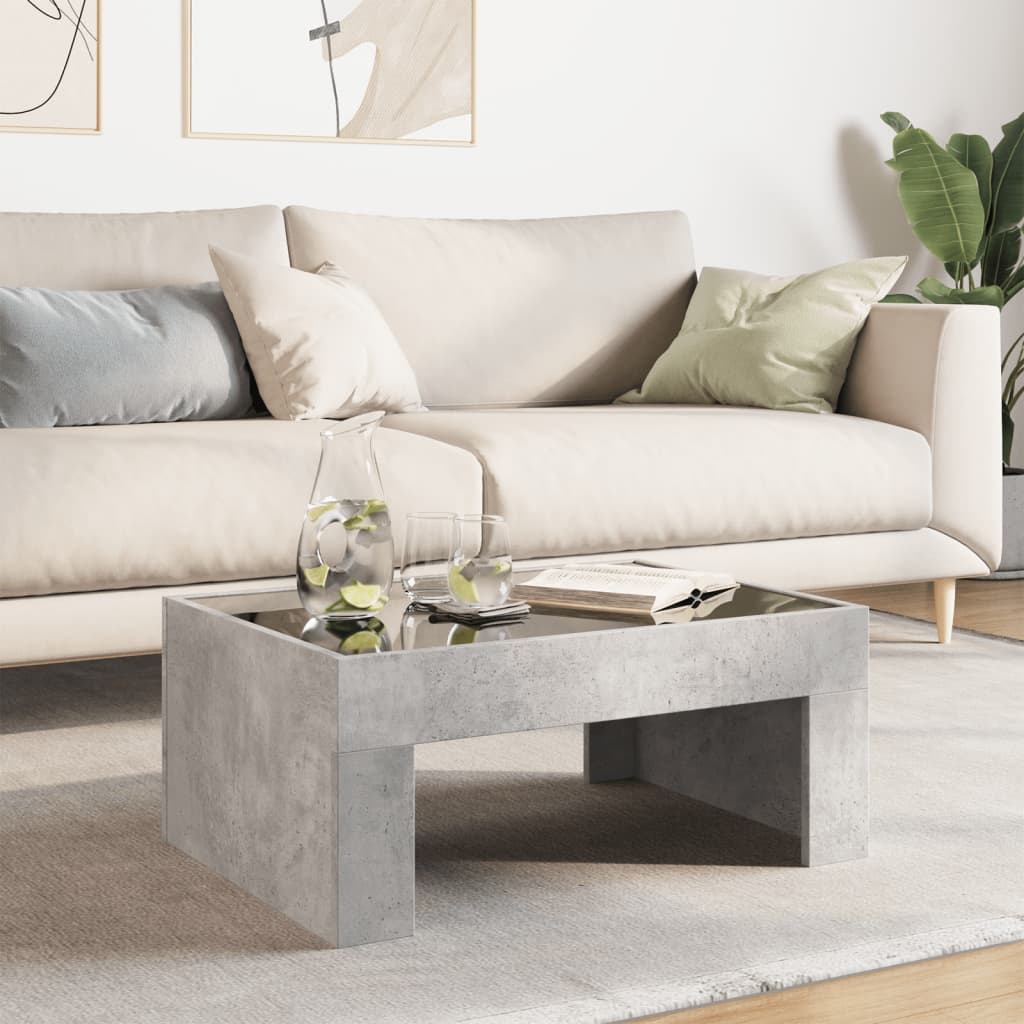 Tavolino da Salotto con LED Infinity Grigio Cemento 70x50x30 cm