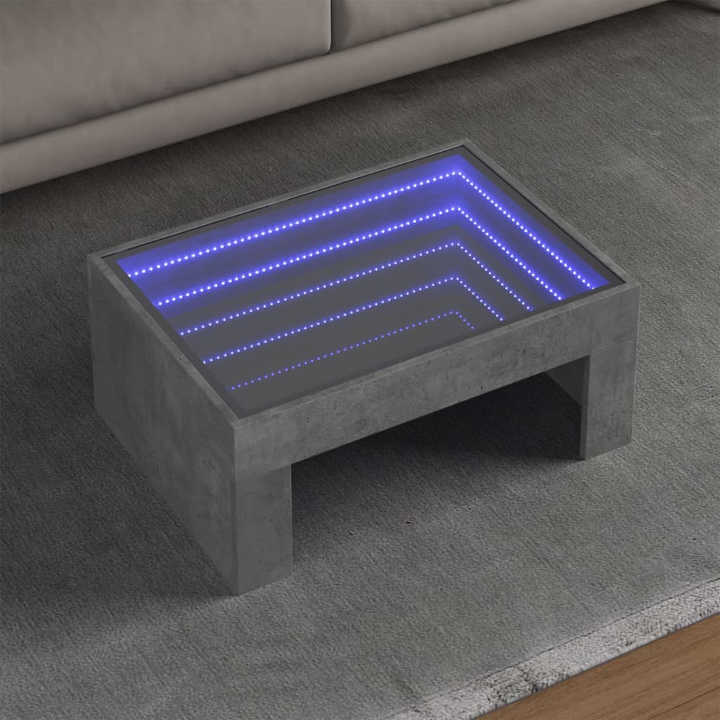 Tavolino da Salotto con LED Infinity Grigio Cemento 70x50x30 cm