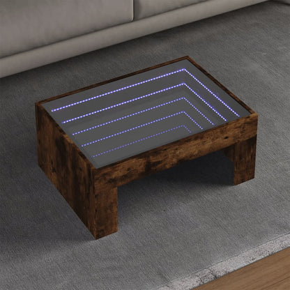 Tavolino da Salotto con LED Infinity Rovere Fumo 70x50x30 cm