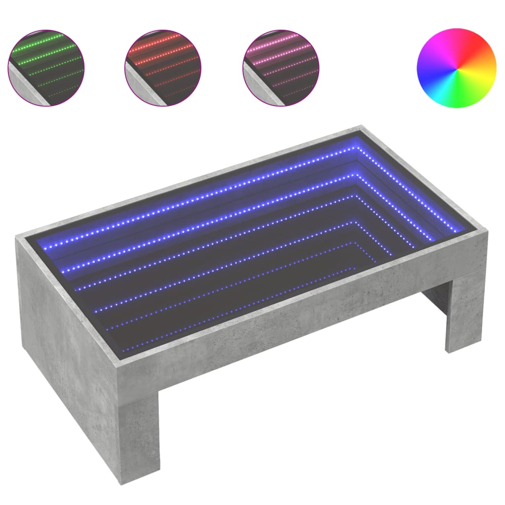 Tavolino da Salotto con LED Infinity Grigio Cemento 90x50x30 cm