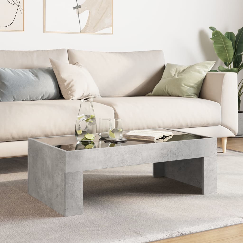 Tavolino da Salotto con LED Infinity Grigio Cemento 90x50x30 cm