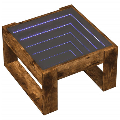 Tavolino da Salotto con LED Infinity Rovere Fumo 50x53x30 cm