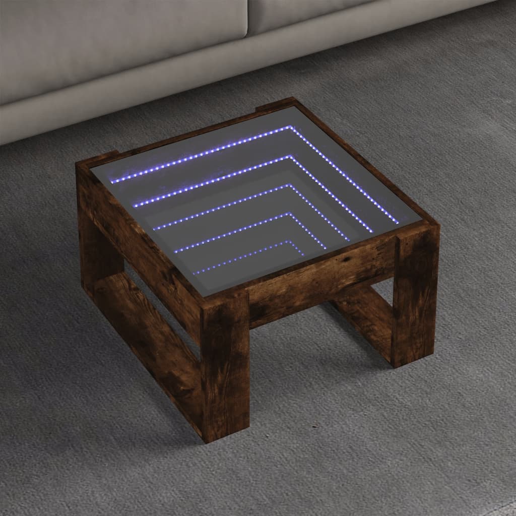 Tavolino da Salotto con LED Infinity Rovere Fumo 50x53x30 cm