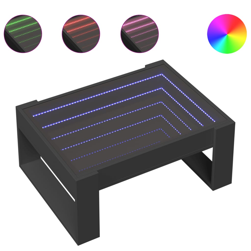 Tavolino da Salotto con LED Infinity Nero 70x53x30 cm
