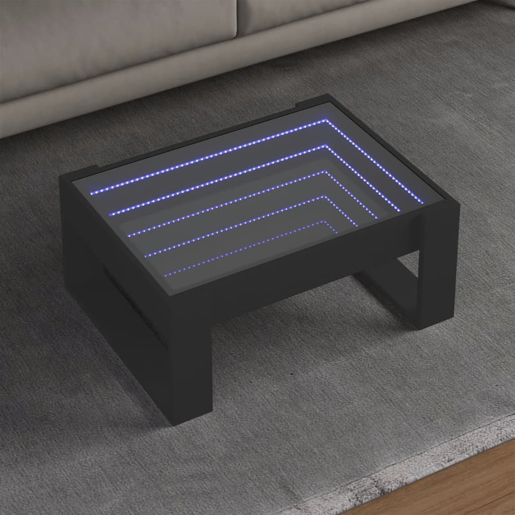 Tavolino da Salotto con LED Infinity Nero 70x53x30 cm