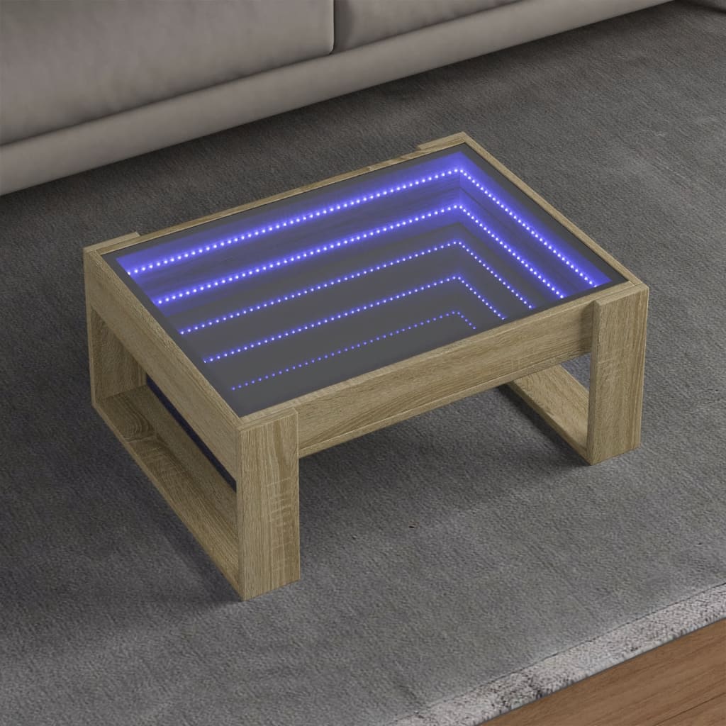 Tavolino da Salotto con LED Infinity Rovere Sonoma 70x53x30 cm