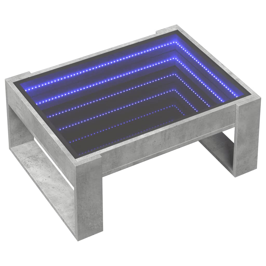 Tavolino da Salotto con LED Infinity Grigio Cemento 70x53x30 cm