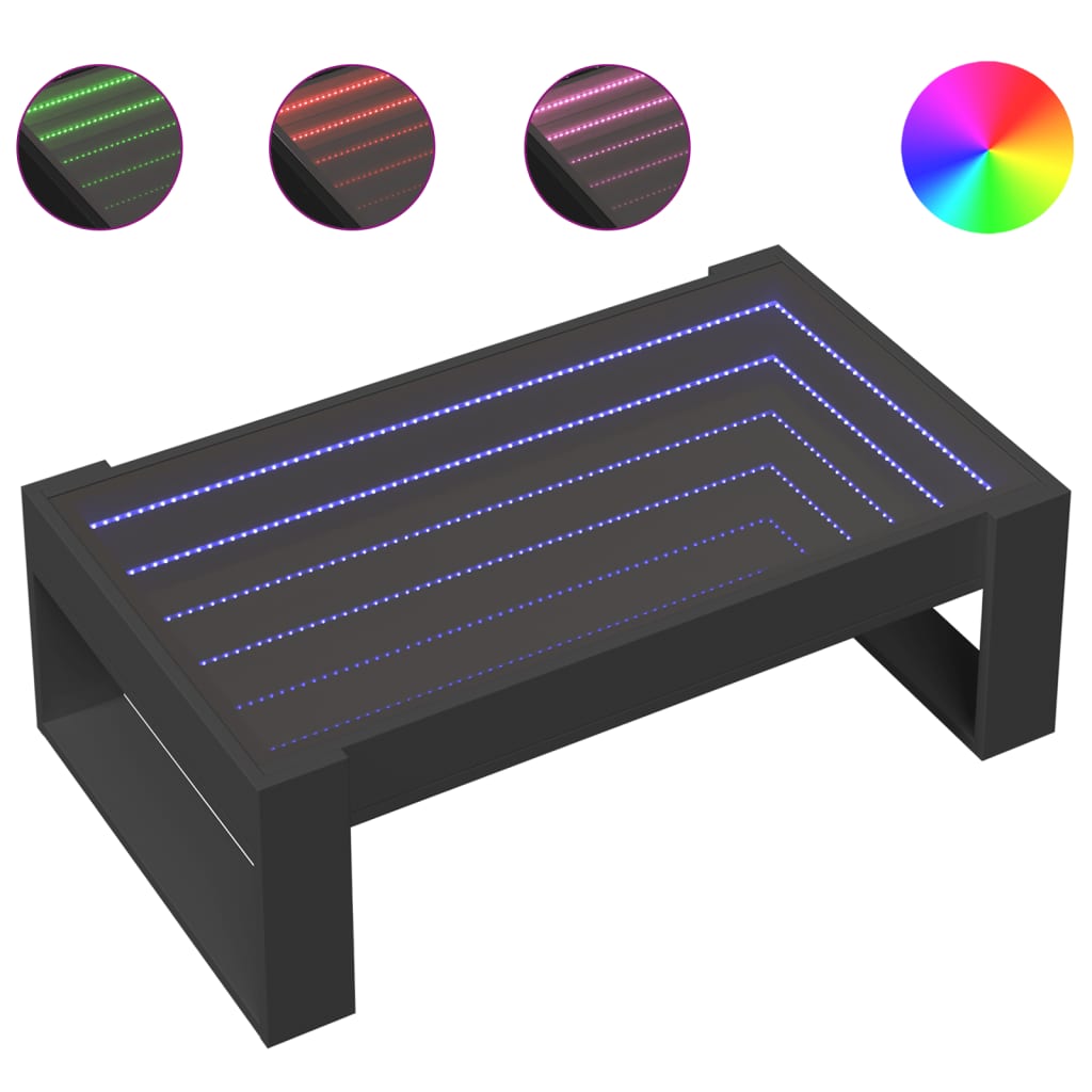 Tavolino da Salotto con LED Infinity Nero 90x53x30 cm