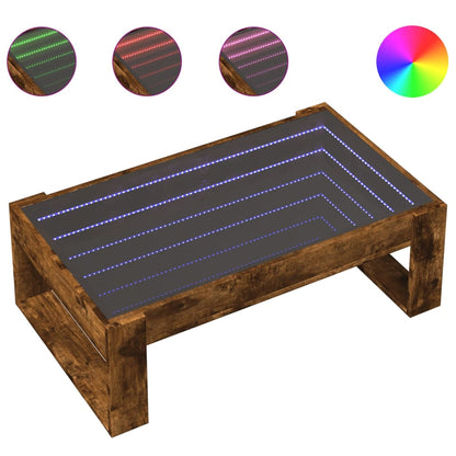 Tavolino da Salotto con LED Infinity Rovere Fumo 90x53x30 cm