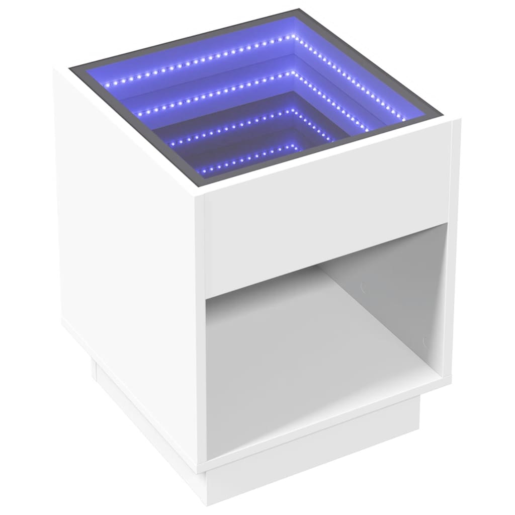 Tavolino da Salotto con LED Infinity Bianco 40x40x50 cm