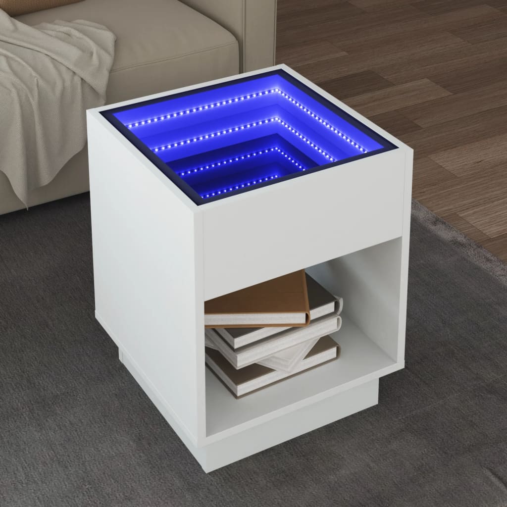 Tavolino da Salotto con LED Infinity Bianco 40x40x50 cm
