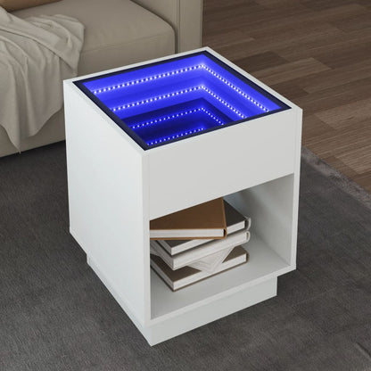 Tavolino da Salotto con LED Infinity Bianco 40x40x50 cm