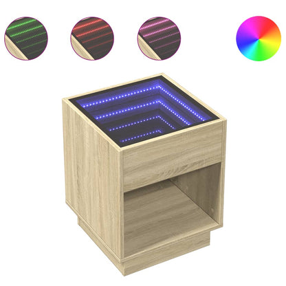 Tavolino da Salotto con LED Infinity Rovere Sonoma 40x40x50 cm