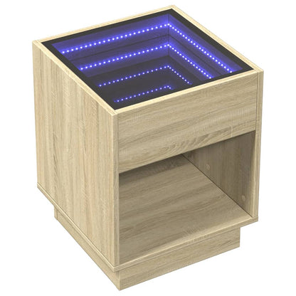 Tavolino da Salotto con LED Infinity Rovere Sonoma 40x40x50 cm