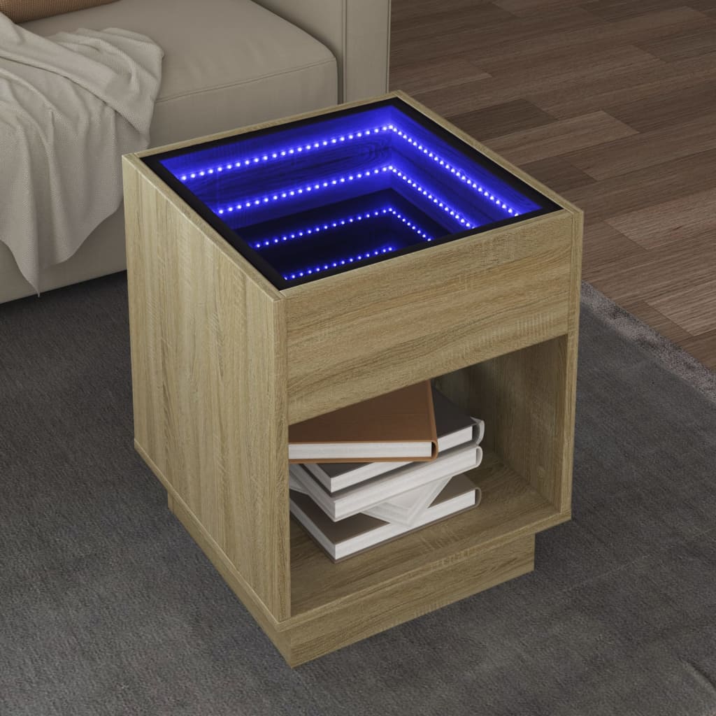 Tavolino da Salotto con LED Infinity Rovere Sonoma 40x40x50 cm