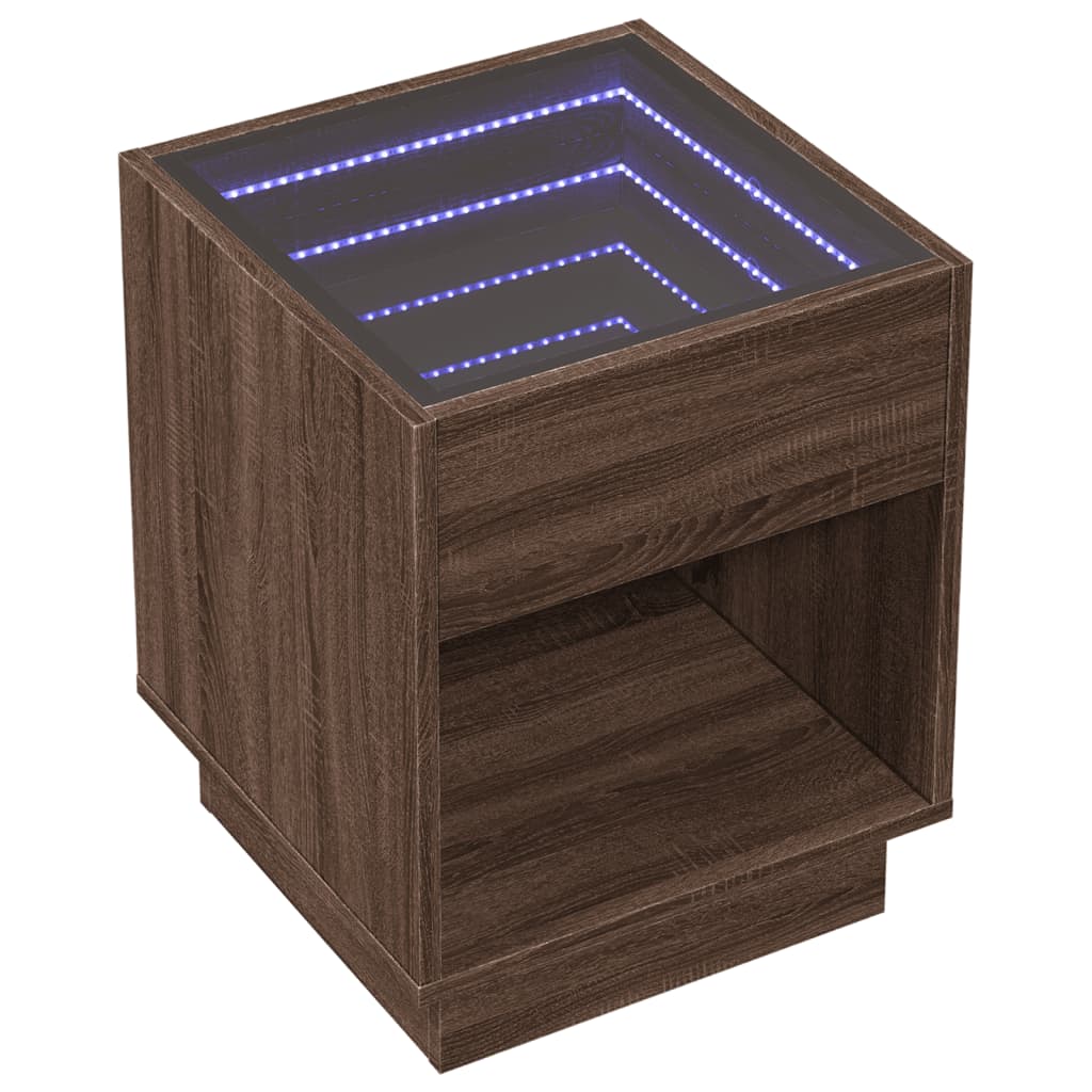 Tavolino da Salotto con LED Infinity Rovere Marrone 40x40x50 cm