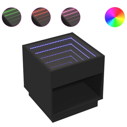 Tavolino da Salotto con LED Infinity Nero 50x50x50 cm